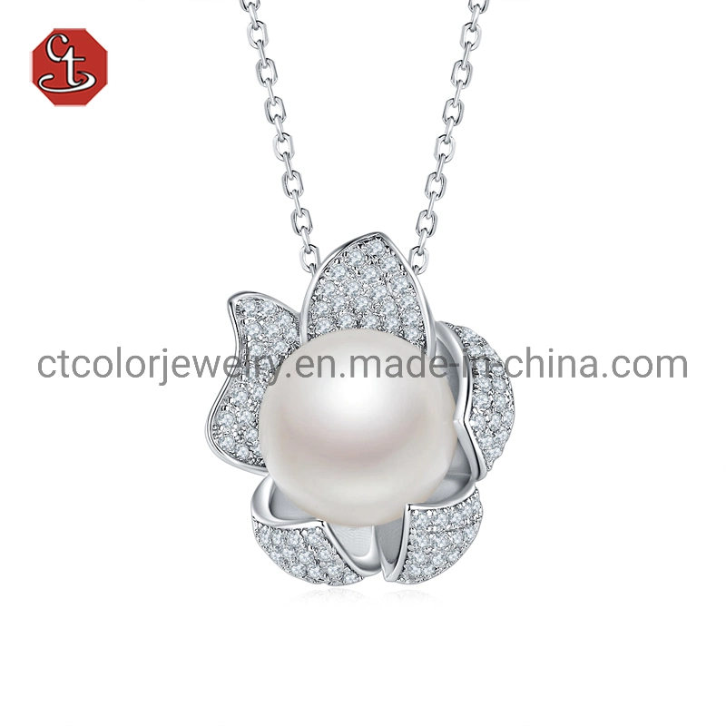 Silver 925 Pearl Necklace jewelry Fashion Exquisite Flower Shape With Zircon