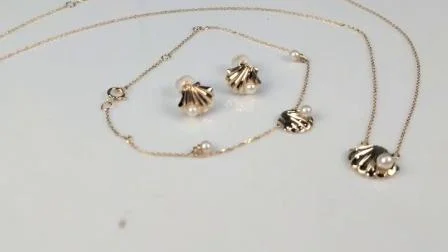 Collier de perles d'eau douce en forme de coquille, vente en gros, bijoux en or pur 585