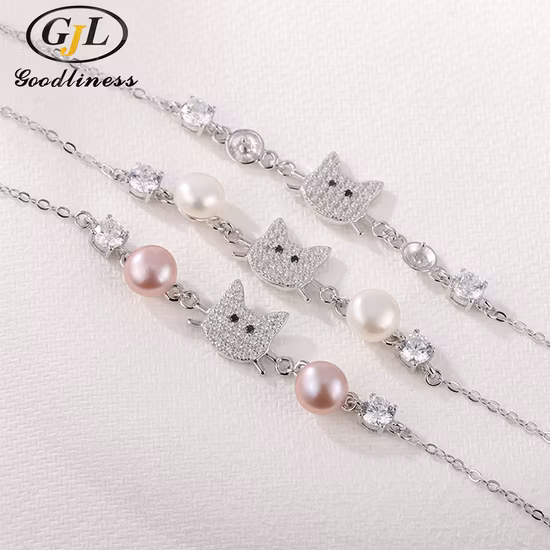 Bracelet chat en perles d'eau douce de style Kpop pour filles en argent 925